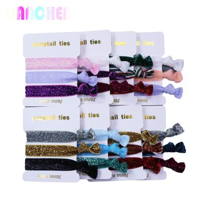 China Trendy Fashion Printed Hair Ties Ribbon Fold Over Elastic No Crease Ponytail Holder Hair Accessories Set For Women And Girls for sale