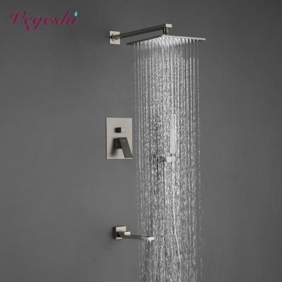 China Without 2023 Slide Bar Hot Cold Water Mixer Concealed Shower Set With 10 Inch High Pressure Square Rainfall Shower Head And Bathroom Fixtures for sale