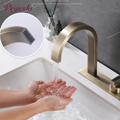 China Vegeshi Metered Faucets 2023 New Design Hot And Cold Basin Faucet Bathroom Toilet Brass Cabinet Faucets Brushed Gold Basin Faucet Faucet for sale