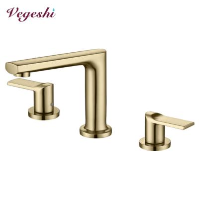 China Metered Faucets Three Holes Bathroom Basin Single Lever Sink Basin Faucet and Accessories Hot and Cold Water Brass Copper Mixer Tap for sale