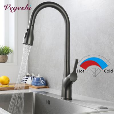 China Vegeshi Metered Faucets Brushed Nickel Kitchen Faucet With Sprayhead 3 Function Pull Down Kitchen Sink Faucet for sale