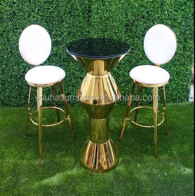 China Hotel Chair Wedding Furniture Gold Steel Bar Stool Stainless Chair And Table for sale