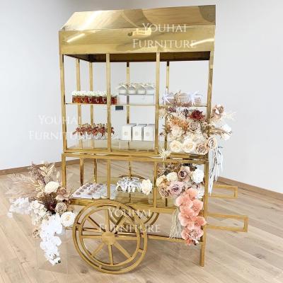 China Welding party stainless steel gold display candy dessert cart for baby shower for sale