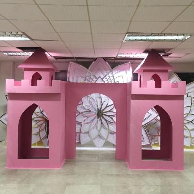 China New Design 2021 Modern Pink Babyshower Decoration Acrylic Castle Backdrop for sale