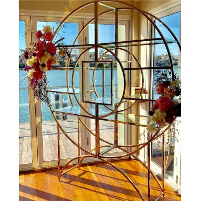 China Hotel chair stainless steel gold frame wedding wine glass back bar wall shelf for wedding for sale