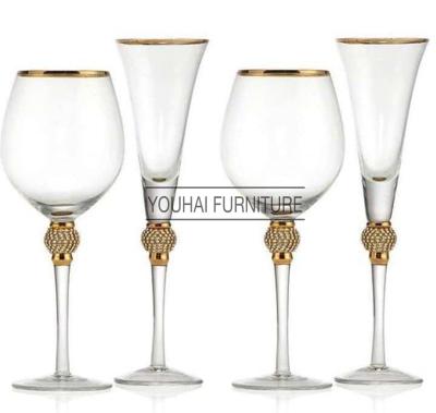 China Factory wholesale price of hotel chair drinking wedding wine glass champagne glass with glod rim for sale