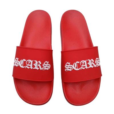 China Fashion Trend Wholesale High Quality Good Price 3D Raised Logo Embossed Slide Red Rubber Sandal for sale