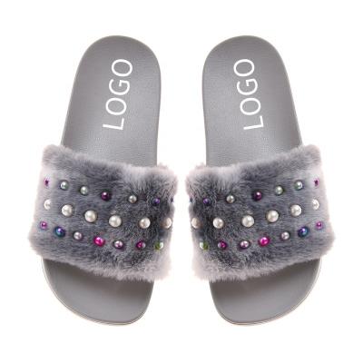 China Fashion trend wholesale winter ladies plus size fluffy faux fur slipper fuzzy outdoor shoes fur for women for sale