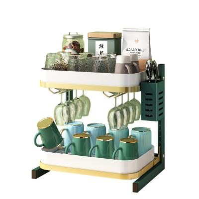 China 2 Tiers Adjustable Viable Size Drinkware Tea Cups Organizer and Coffee Cups Storage Drying Rack Multifunctional Stemware Table Rack for sale