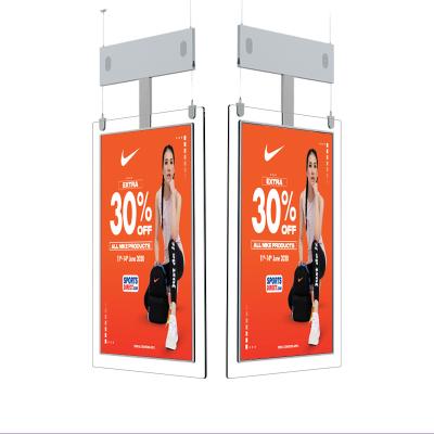 China Indoor Low Price 55 Inch Ceiling Mount High Brightness Indoor Transparent LCD Screen Advertising Double Sided Digital Signage for sale