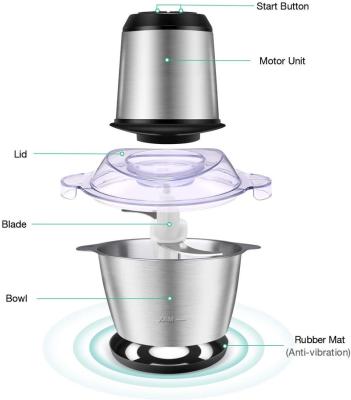 China Easy Operate Fleischwolf OEM 350W 2L 4 Blades Stainless Steel Meat Foot Cleaver Vegetable Chopper for sale