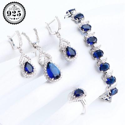 China CLASSIC 925 Silver Bridal Black Zircon Jewelry Sets For Women Wedding Earrings Ring Bracelets Pendant Necklace Set for sale