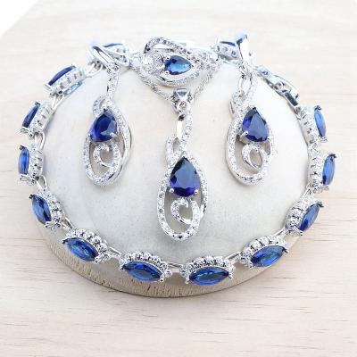 China FASHIONABLE Women's 925 Silver Magic Blue Zirconia Jewelry Sets Wedding Bridal Earrings Stones Rings Bracelets Necklace Pendant Set for sale