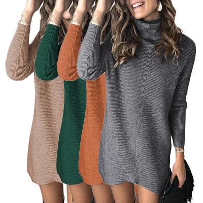 China 2022 Winter Women's Anti-Static Clothing Custom Turtle Neck Sheaths Long Wool Sweater Dresses Plus Size Women's Dresses Ladies for sale