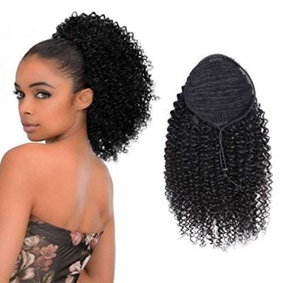 China X-Ring Hair Clip-in Color 1B Drawstring Ponytail Hair Extensions Long Curly Wave Afro Human Brazilian Hair Natural Curly Wave For Black Women for sale