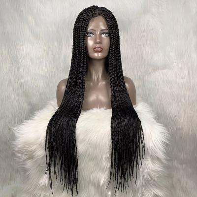 China Wholesale Yaki Glueless Full Lace Braided African Braided Lace Front Wigs Cornrow Hair Wigs Handmade Synthetic Box Braid Wig Vendors for sale