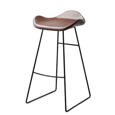 China Modern Nordic Metal Cafe Restaurant High Counter Leather Seat Bar Stool Chair for sale