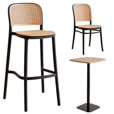 China Modern High Quality Strong Durable Rattan Bar Counter Stackable Plastic Barstool Chair For Kitchen Restaurant Table for sale