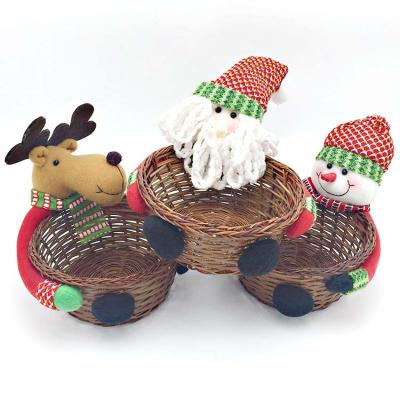 China Christamas home decoration round candy christmas bamboo gathering wickerwork with santa claus for sale