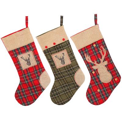 China Factory Direct Christmas Decorations Christamas Home Decor Christmas Decorations Christmas Gift Bag 50cm Plaid Fabric Special Christmas Large Socks Large for sale