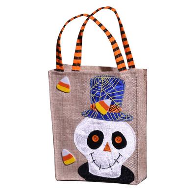 China Cute Trick or Treat Halloween Canvas Bag Witch Cat Skeleton Pumpkin Halloween Gift Tote Bag for Candy for sale