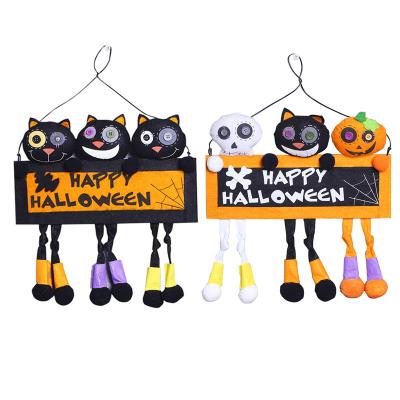 China Halloween Welcome Sign Halloween Wooden Door Door Black Cat Ghost Pumpkin Doll Welcome Sign Hanging Decoration for sale