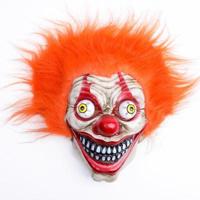 China Scary Clown Banno Clown Mask Costume Props Party Horror Clown Toothy Ghastly Evil Mask Halloween With Orange Hair for sale