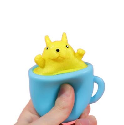 China New Gift SJ220707 Teacup Squirrel Decompression Toys Squeeze Tricky Funny Cup Squirrel Decompression Squishy Toys for sale