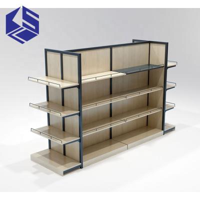 China Stationery Shop Furniture MDF Wooden Board Display Rack Vintage Metal Environmental Friendly Display Cabinet for sale