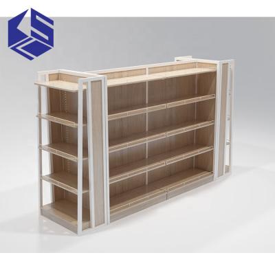 China Environmental Friendly Stationery Store Display Racks Metal Wood Rack Wholesale Wall Mounted Gondola for sale