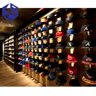 China Environmental Friendly Commercial Decoration Wood Metal Hat Glam Display Rack For Retail Store for sale