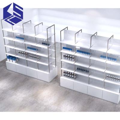 China Hot Environmental Friendly Wooden Pharmacy Rack Design Interior Design Pharmacy Medical Display Rack For Sale for sale