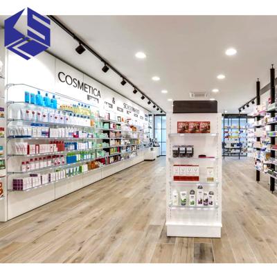 China Durable Hot Sale Wooden Pharmacy Display Rack Design Retail Display Wall Medical Shelves For Pharmacy for sale