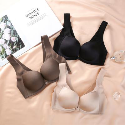 China Sexy Seamless Front Buckle Deep V Pump Bra Women Push Up Bra Classic 3 Color Underwear High Quality Shiny Wire Free Lingerie for sale