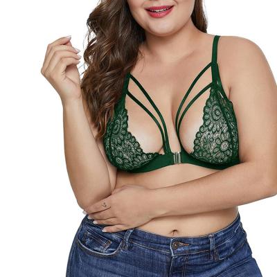 China European and American fat mm plus size plus size underwear cavity metal buckle bra summer sexy lace bra for sale