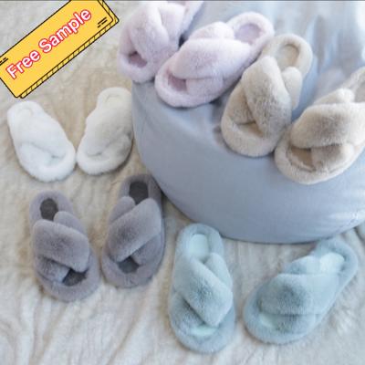 China Custom Made Soft Warm Rabbit Stripe Rabbit Comfort Fashion Trend Fashion Trend Indoor Fur Slippers Slippers For Women for sale