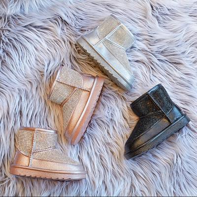 China Fashion Round New Winter Round Bling Bling Rhinestone Fuzzy Children Ankle Snow Kids Warm Boots For Girl for sale