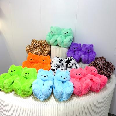 China Fashion Trend Teddy Bear Warm Slippers Plush Cozy Bedroom Shoes Indoor Funny Cartoon Bear Slippers for sale