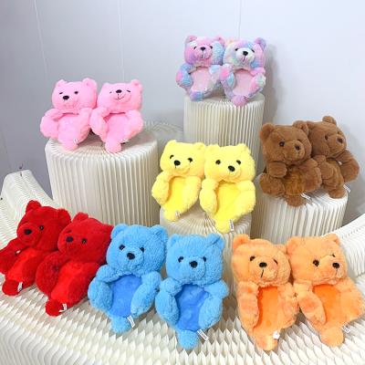 China Plush Teddy Bear Animal House Lovely Soft Fur Thermal Style Bedroom Rainbow Kids Indoor Slippers 2021 New for sale