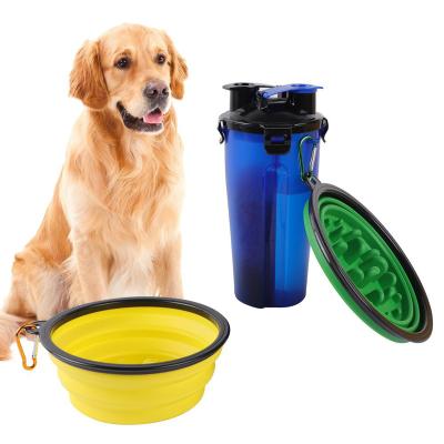 China Travel Collapsible Portable Silicone Water Food Dog Food Collapsible Pet Water Bowl Collapsible Hanging Slow Feeder for sale