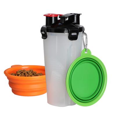 China 2 Viable In 1 Bowl Portable 350ml Capacity Dog Travel Drinking Water Bottle With Food For Dogs for sale