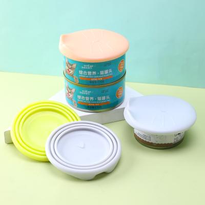 China Universal Non Spill BPA Free Food Grade Silicone Pet Can Cover Lid For Containers Dog Food for sale