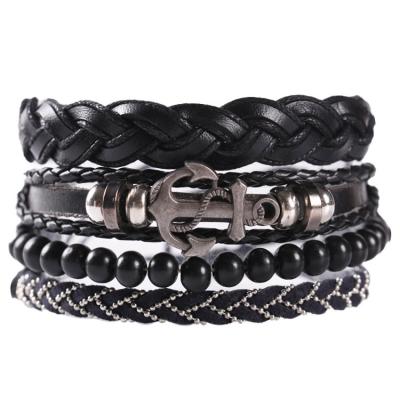 China Vintage Vintage Shell Eye Braided Rope Bead Bracelet Set Men Handmade Multilayer Leather Bracelet for sale