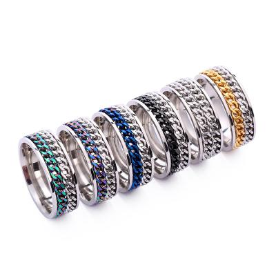 China New Environmentally Friendly Wholesale Titanium Double Rings Row Chain Stainless Steel Fashionable Creative Rotating Rings for sale