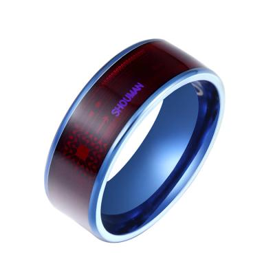 China Hot Sale Environment Friendly Titanium Metal Nfc Ring Stainless Steel Mens Nfc Smart Black Blue Plated Ring for sale