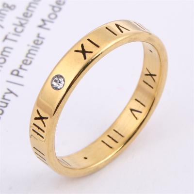 China Wholesale Environmentally Friendly Roman Numeral Diamond Couples Ring Stainless Steel Jewelry Rings for sale