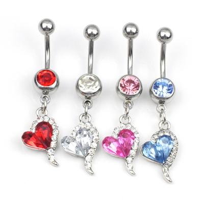 China Fashion Wholesale Fashion Rhinestone Environmentally Friendly Heart Shaped Navel Nail Piercing Jewelry for sale