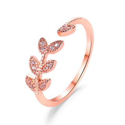 China Environmentally Friendly Pinky Fashion Rings Tree Leaf New Arrival Fine Zircon Open Rings Jewelry Women for sale