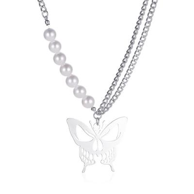 China New Environmental Friendly Metal Pendant Butterfly Bead Necklace Personality Butterfly Pendant Necklace for sale