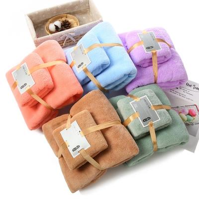 China QUICK DRY Luxury Coral Soft Absorbent Coral Fleece Bath Towel Sets Fleece Towel Set 3pieces Bath Towel Set for sale